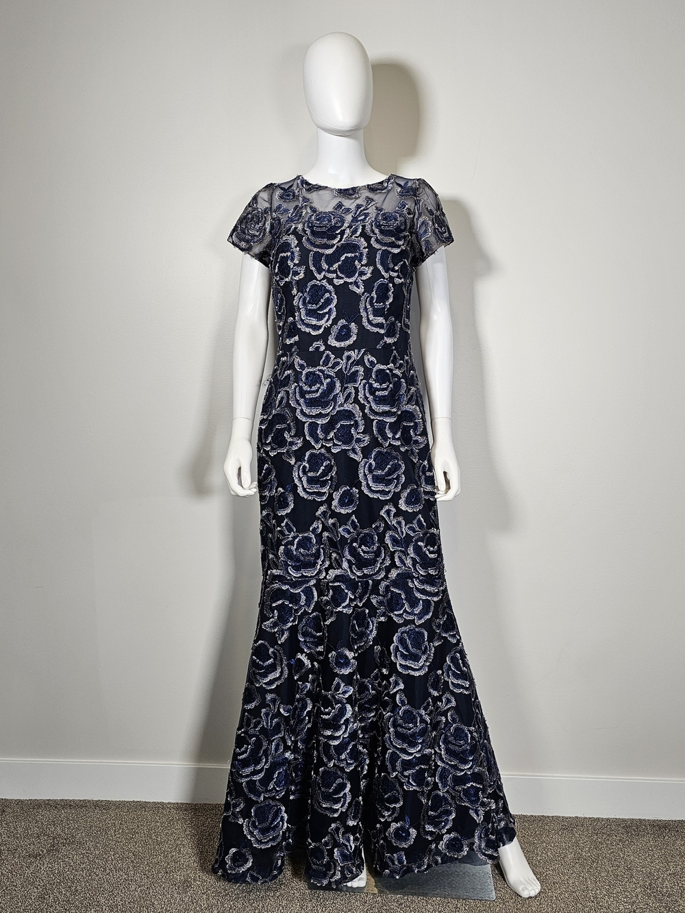 David Meister Blue Metallic Floral Mother of The Bride Dress Sz 10